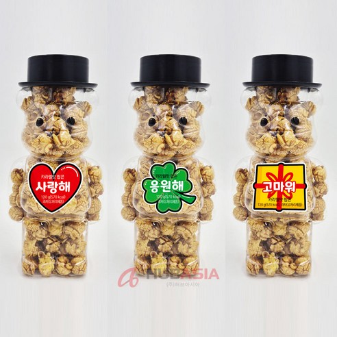모자쓴 곰돌이 모양 카라멜맛 팝콘 120g 스티커 랜덤, 5개, 120g