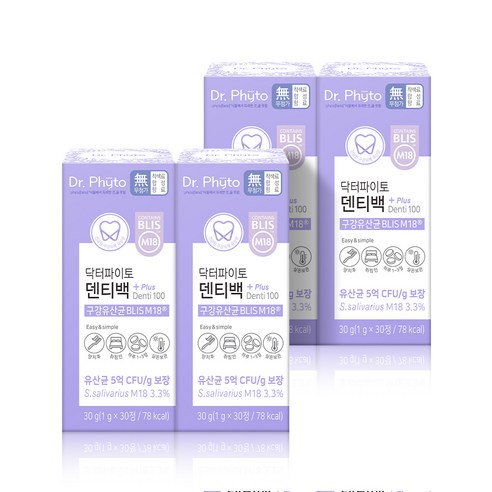 닥터파이토 덴티백 플러스 구강유산균 BLIS M18 잇몸 임플란트 구취 프로바이오틱스 프리바이오틱스, 4개, 30정