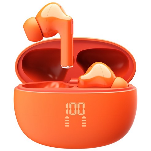프랑스 톰슨 ENC 노이즈 캔슬링 LED 블루투스 6.0 이어폰 무선 방수, 오렌지 TBE-201O
