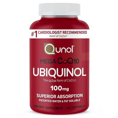 Qunol 퀴놀 Mega Ubiquinol 100mg CoQ10 코엔자임 100캡슐, 1개