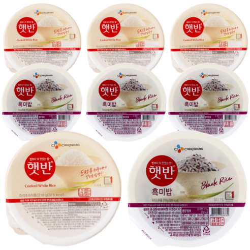 CJ 햇반 210g 백미 + 흑미 반반 혼합 세트, 4팩, 420g
