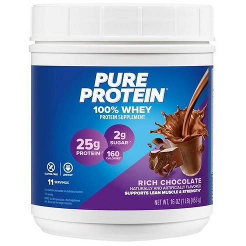 Pure Protein 순수 단백질 분말, 유청, 고단백, 저당, 글루텐 프리, 풍부한 초콜릿, 1lb, 1개