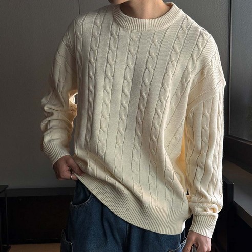[빅사이즈 M-4XL] 5color 라운드 꽈배기 긴팔 니트 스웨터