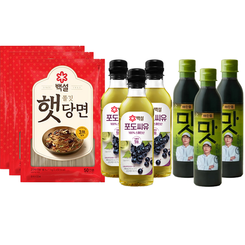 (꾸리미) 백설 햇당면 1kg+포도씨유500ml+최강록레시피를담은 맛간장소스 450ml, 3세트, 1kg