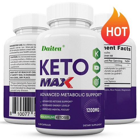 Keto Max 1200MG 캡슐로 사과식초, goBHB, 강력한 외인성 케톤 함유, 프리미엄 케톤 보충제로 남녀 케톤 상태 지원, 3개, 120회분
