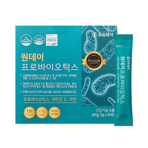 원데이 프로바이오틱스60포 유산균 아연 비타민D 함유, 180g, 1박스