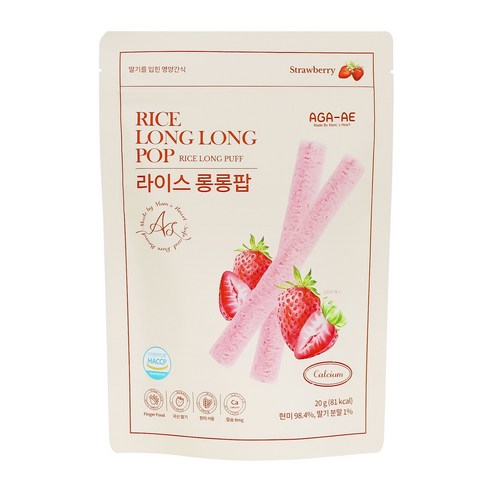 라이스롱롱팝 유기농 쌀과자, 떡뻥, 20g, 1개, 딸기