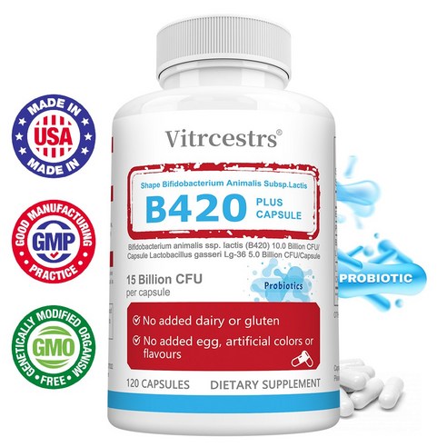 Shape 프로바이오틱스 캡슐, Bifidobacterium lactis B420, 캡슐당 150억 CFU, 장 건강 지원, 유제품, 글루텐 프리, 2개, 120회분