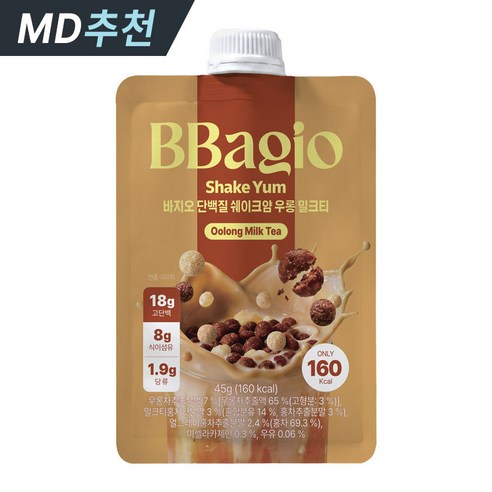 바지오 맛있는 우롱밀크티맛 단백질 쉐이크  고단백 식사대용  저당 프로틴 프리미엄 단백질 보충제 쉐이크얌 우롱맛 밀크티맛 로얄밀크티 식단 다이어트 속편한 식물성단백질 디저트대용