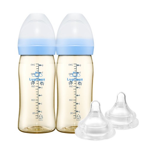 루피너스 PPSU 젖병 240ml 트윈팩(스카이블루/2개입)+젖꼭지(2개입), 240ml