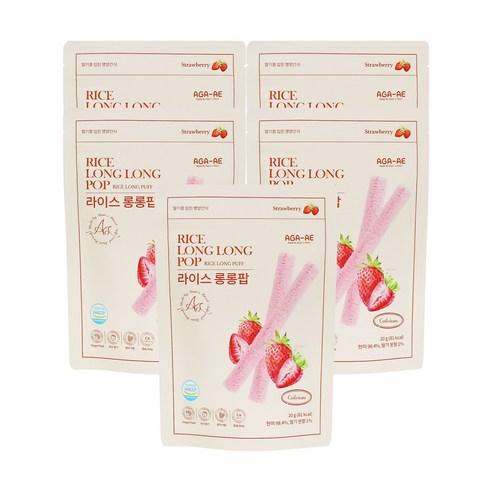 라이스롱롱팝 유기농 쌀과자, 떡뻥, 20g, 5개, 딸기