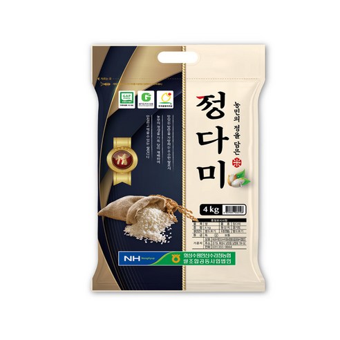 경기 수원 정다미 경기 서남부를 대표하는 쌀 저 아밀로스 미 25년 햇 수확 4kg, 1개