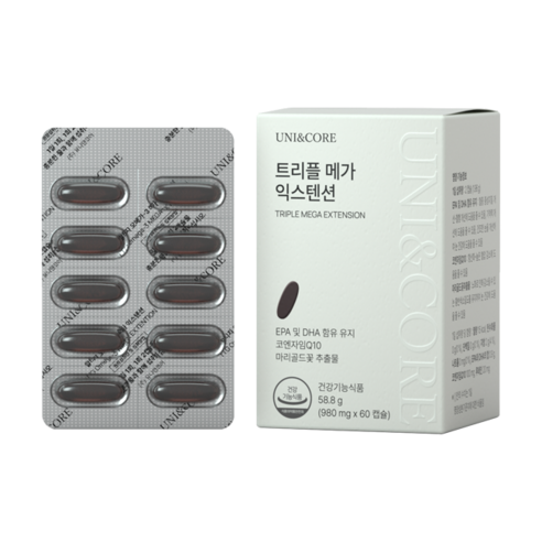 유니랜코어 트리플 메가 익스텐션 60캡슐 항산화 혈행개선 눈건강 기억력개선, 1박스, 60정