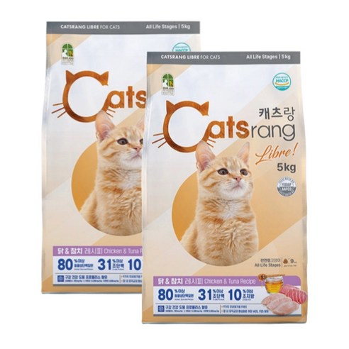 캐츠랑 전연령 인도어 겸용 고양이 건식사료, 닭+참치, 5kg, 2개