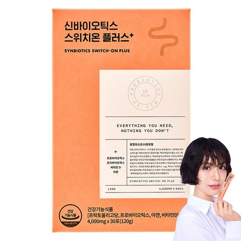 신바이오틱스 스위치온 플러스 4g x 30포 생유산균 모유유산균 김치유산균 프로바이오틱스 프락토올리고당, 12개, 120g