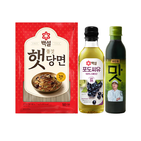 (꾸리미) 백설 햇당면 1kg+포도씨유500ml+최강록레시피를담은 맛간장소스 450ml, 1세트, 1kg