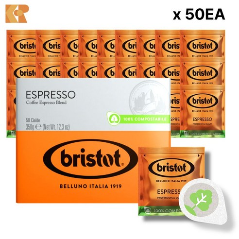 미슐랭 [브리스토트] BRISTOT PODS - ESPRESSO ESE 에스프레소 파드(포드)커피(44mm) | 이탈리아 에스프레소 원두 | 7g 맛있는 원두커피파드, 1세트, 50개입, 7g