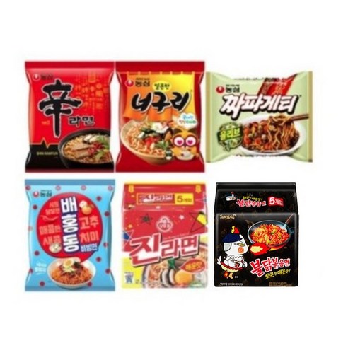 신라면5개+너구리5개+짜파게티5개+배홍동4개+진라면매운맛5개+불닭볶음면5개, 1세트