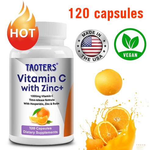 비타민C+아연캡슐 - 1000mg 비타민C 서방성 포뮬라로 헤스페리딘, 아연, 루틴 함유 - 관절지원, 면역지원, 항산화, 3개, 60회분