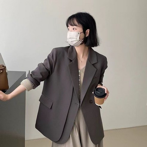 BIKASU 여성 캐주얼 싱글 정장 자켓 루즈핏 빅사이즈 오피스룩