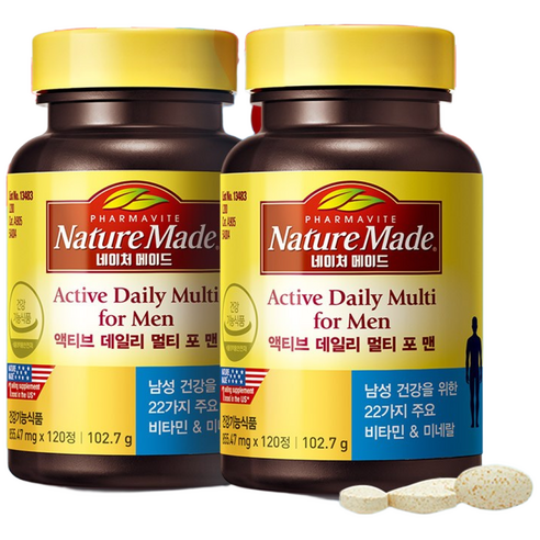 네이처메이드 액티브 데일리 멀티 포 맨 (남성종합비타민), 120정, 2개
