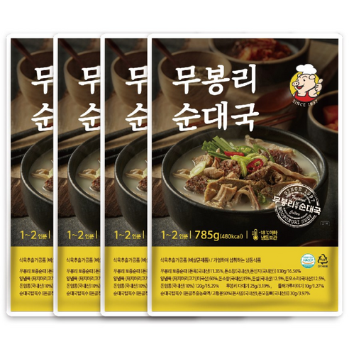 무봉리 토종 순대국 785g 4팩 묶음할인 다대기 들깨가루 포함 순댓국 볼살 사골 냉동 간편식 밀키트, 785g, 4개
