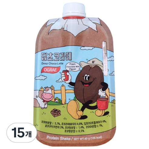 오그래 저당 저칼로리 딥초코라떼맛 WPI ISP 혼합 산양유 단백질 쉐이크, 15개, 40g