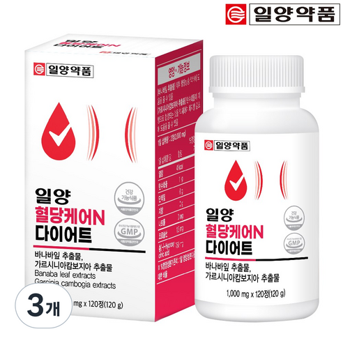 일양약품 혈당케어 N 다이어트 바나바잎 가르시니아 추출물 정, 3개, 120정