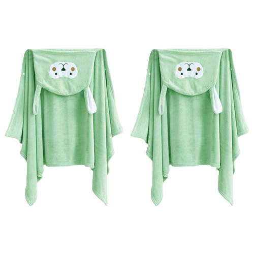 공유 아동용 극세사 샤워가운 후드타올, 그린, 2개