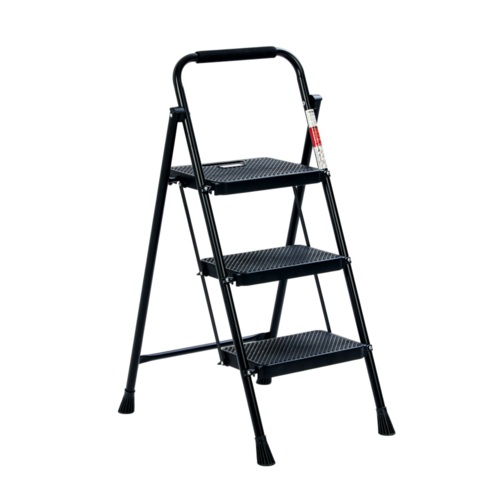 프리미엄 가정용 접이식 사다리, 3단, 블랙, 1개