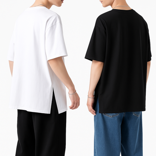 1+1 레이어드 반팔 M-3XL 빅사이즈 트임 남자 여자 티셔츠