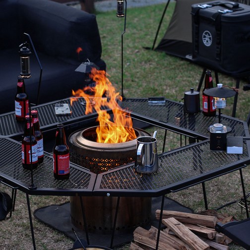 빈슨메시프 파즐 화로대 테이블 2P 폴딩 메쉬 철제선반 캠핑 테이블