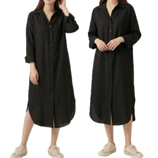 해피인뉴 깔끔한 여성 롱 셔츠 원피스 루즈핏 맥시