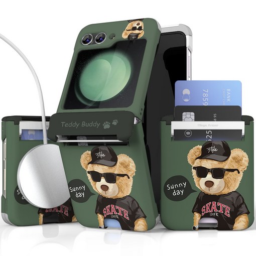 이디즌 갤럭시 Z플립 케이스 컬러 테디시리즈 귀여운 디자인 슬림 카드 2장 수납 힌지보호 충격방지 맥세이프 호환 자석내장