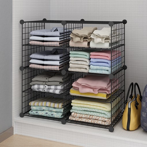 YACOODA 옷장 정리함 수납 트레이 리빙박스 조립 선반 트레이 메쉬 DIY 다양한 용도 진열대, 1개, 블랙2열4층