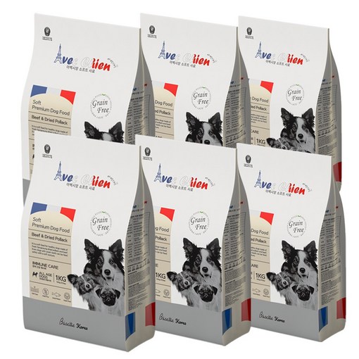 아벡시앙 전연령 강아지사료  노견 사료 관절 피부 눈물 알러지 그레인프리 반습식사료 6kg, 소, 1kg, 6개