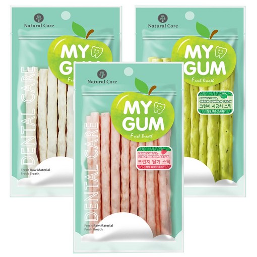 네츄럴코어 강아지 덴탈간식 크런치스틱껌x3개, 3개, 80g, 혼합밀크딸기시금치16P