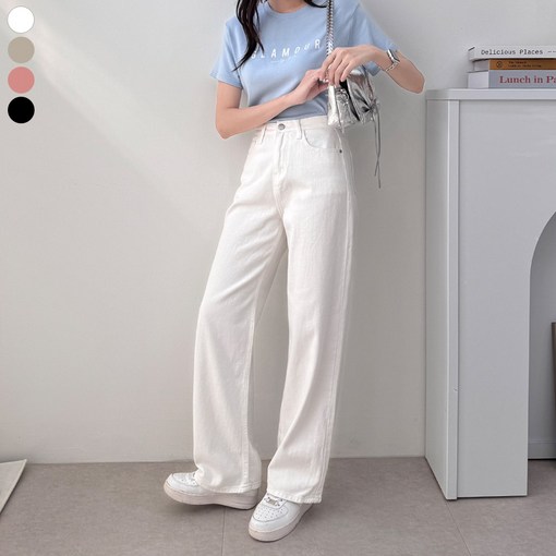 블레스유 여성 일자 면바지 흰색바지 봄바지 코튼팬츠