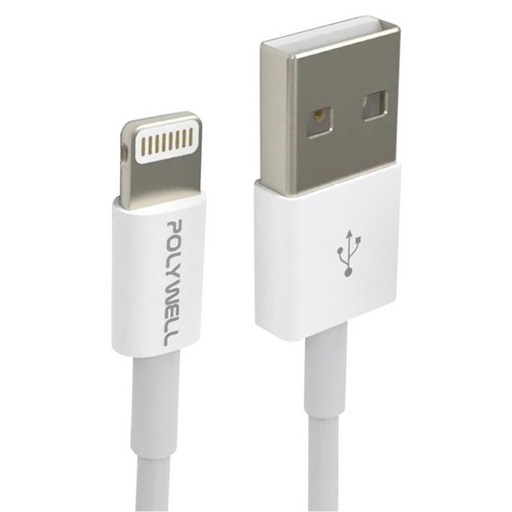 POLYWELL 寶利威爾 Type-A Lightning 3A充電線 蘋果iPhone適用, 2m, 白色, 1條