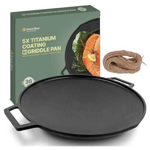 브리즈문 티타늄 5중코팅 인덕션 겸용 통주물 캠핑 그리들 팬 36cm
