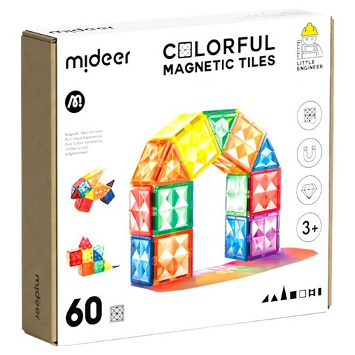 mideer 多彩透光磁力片 60p 3歲以上, 多色, 1盒