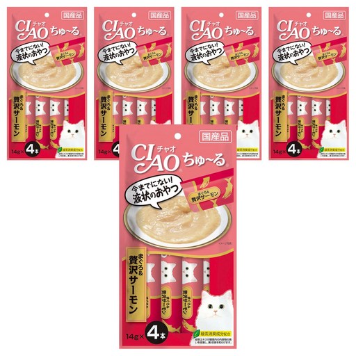 INABA CIAO 啾嚕 肉泥, 5袋, 56g, 鮪魚 + 鮭魚