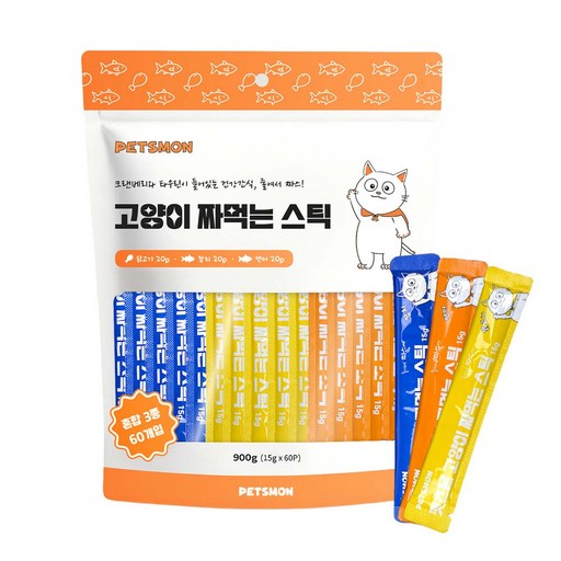 펫츠몬 고양이 짜먹는 스틱, 혼합맛닭고기참치연어, 900g, 1개