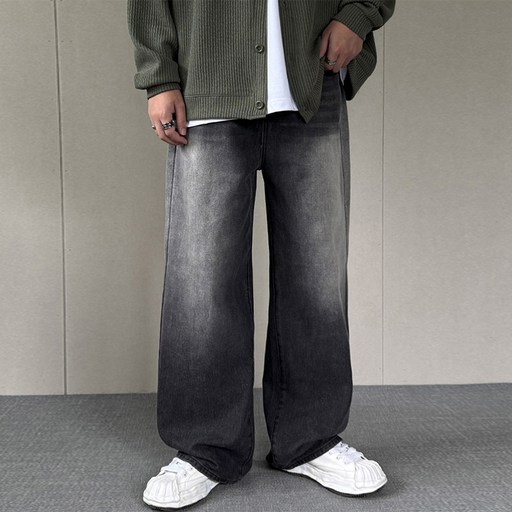 머시따 남성용 숏기본롱 기장 빈티지 브러쉬 워싱 와이드 청바지