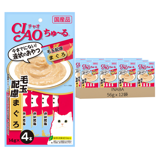 INABA CIAO 啾嚕 肉泥, 化毛配方 鮪魚, 56g, 12袋