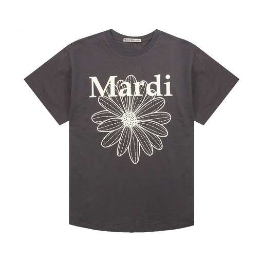 Mardi Mercredi 中性款花朵短袖T恤, 炭灰色 + 象牙白