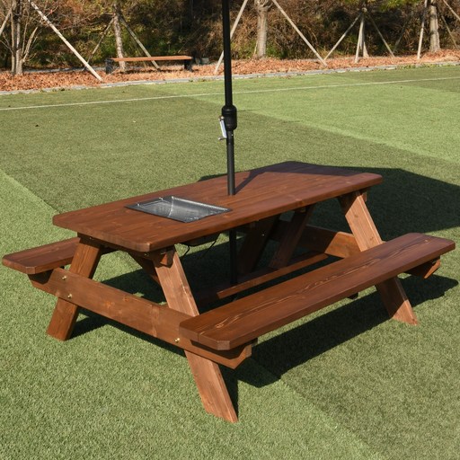 엉클트리 100 통원목 바베큐그릴 일체형 야외 테이블 강력 볼트체결 구조, 일체형바베큐형 무도색 4인용