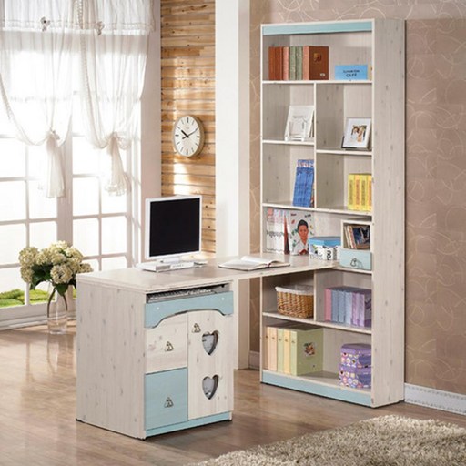 워시블루 높은책장 키보드서랍 책상 에이치형 학생방, 단일색상