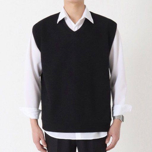 지지블랙 네이션 촤르륵 무지 박시 오버핏 니트 브이넥 조끼 베스트 레이어드 ZZBVT003