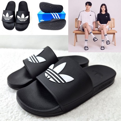 아디다스 남녀공용 불꽃로고  아딜렛 슬리퍼 데일리 발등이 편한 기본 실내화
